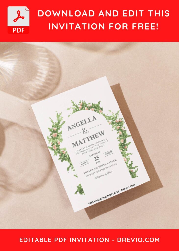 (Easily Edit PDF Invitation) Enchanting Floral And Greenery Arch Wedding Invitation J