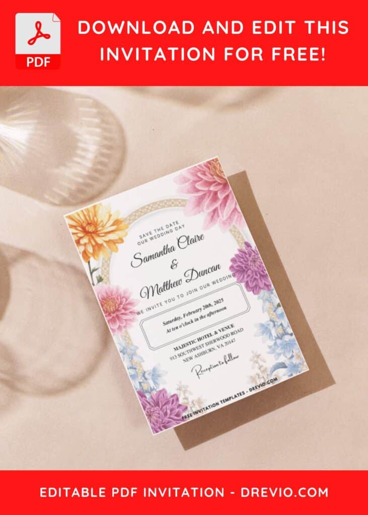 (Easily Edit PDF Invitation) Chrysanthemum Wedding Invitation E