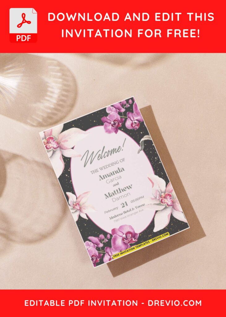 (Easily Edit PDF Invitation) Classy Spring Orchid Wedding Invitation J