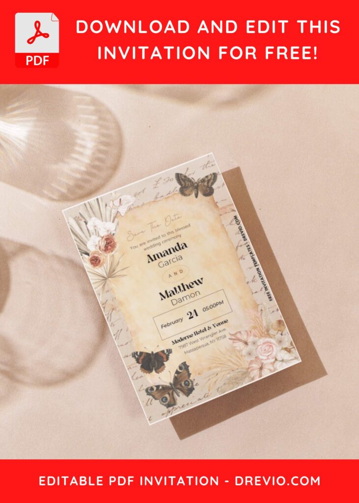 Invitation Template of (Easily Edit PDF Invitation) Vintage Spring Garden Wedding Invitation 3