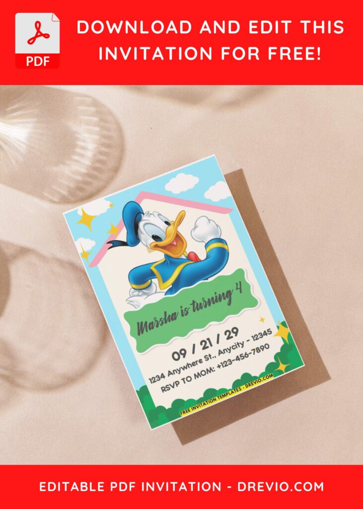 (Easily Edit PDF Invitation) Donald Duck Disney Birthday Invitation J