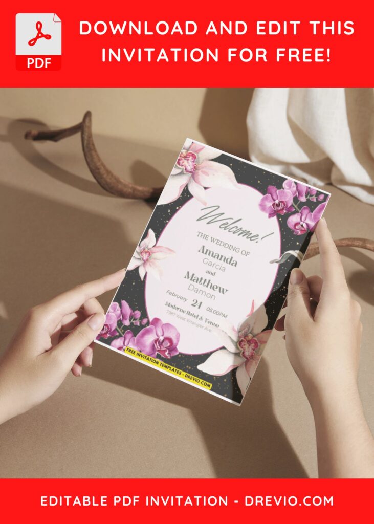 (Easily Edit PDF Invitation) Classy Spring Orchid Wedding Invitation A