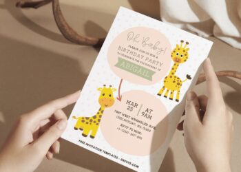 (Easily Edit PDF Invitation) Lovely Giraffe Birthday Invitation