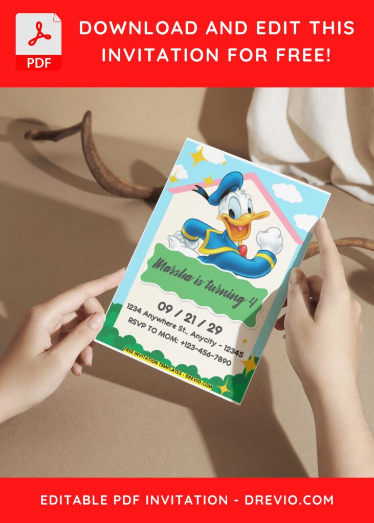 (Easily Edit PDF Invitation) Donald Duck Disney Birthday Invitation A