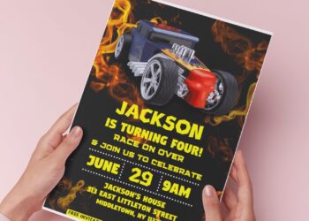 (Easily Edit PDF Invitation) Blazing Fun Hot Wheels Birthday Invitation
