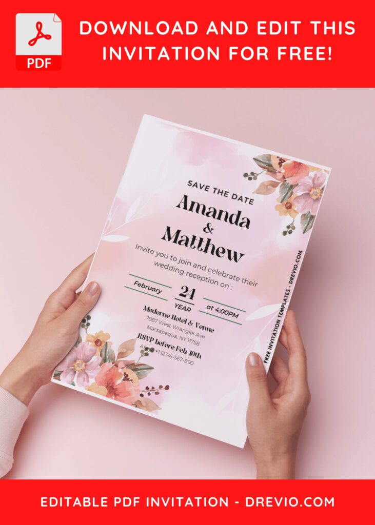 (Easily Editable PDF Invitation) Ombre Watercolor Floral Wedding Invitation J