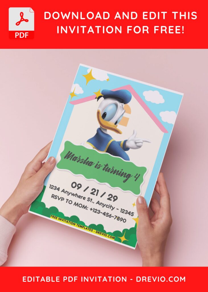 (Easily Edit PDF Invitation) Donald Duck Disney Birthday Invitation B