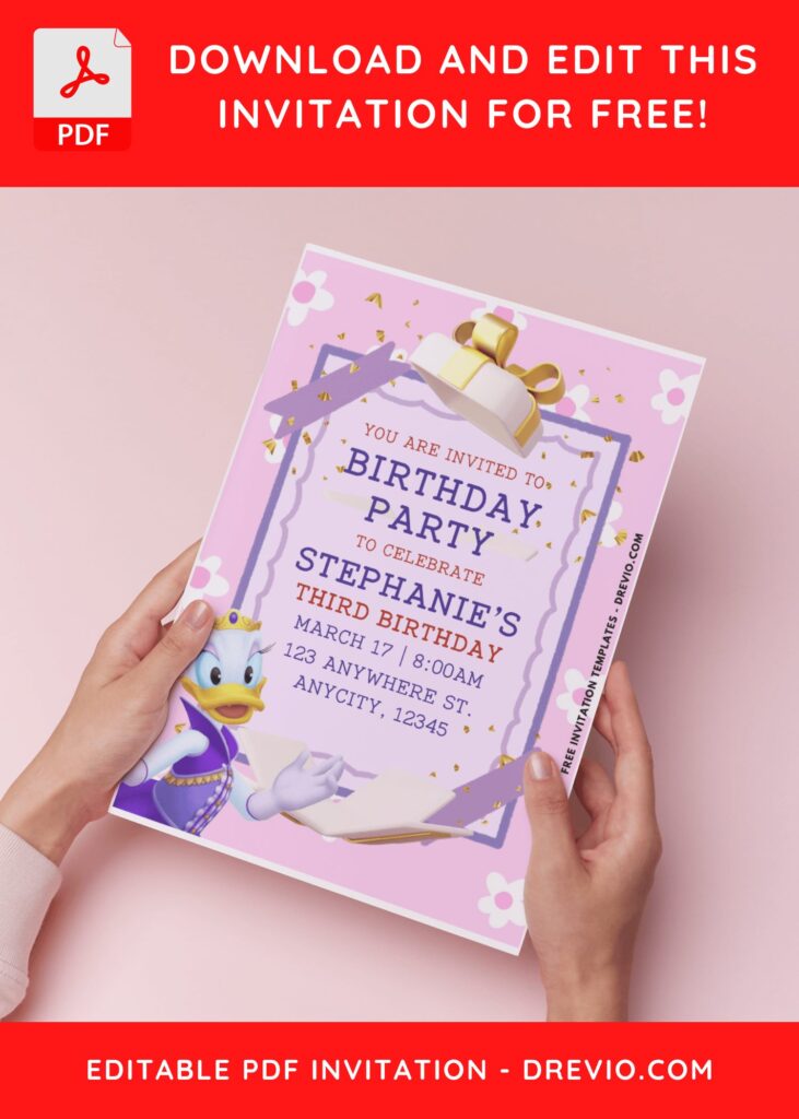 (Easily Edit PDF Invitation) Lovely Daisy Duck Birthday Invitation H