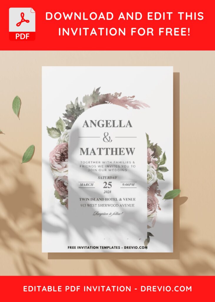 (Easily Edit PDF Invitation) Enchanting Floral And Greenery Arch Wedding Invitation C