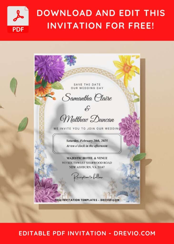 (Easily Edit PDF Invitation) Chrysanthemum Wedding Invitation H