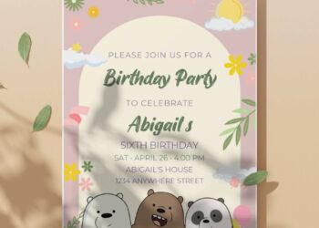 (Easily Edit PDF Invitation) We Bare Bears Birthday Invitation