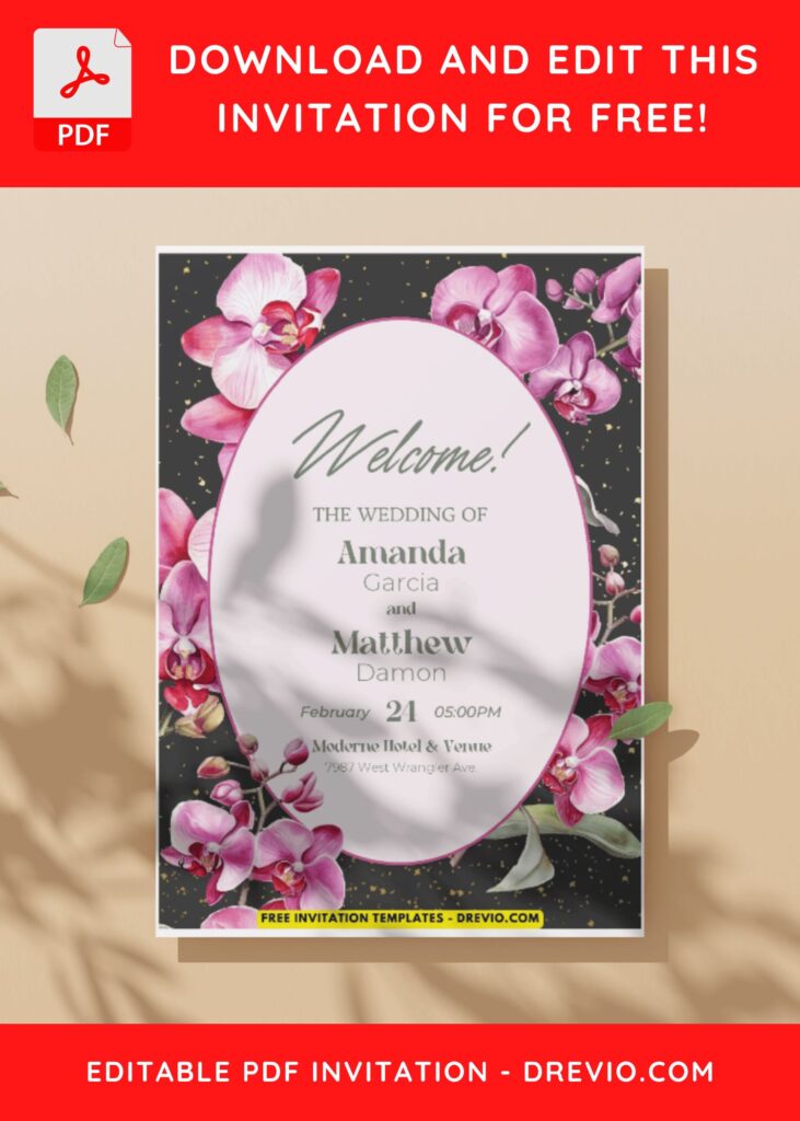 (Easily Edit PDF Invitation) Classy Spring Orchid Wedding Invitation C