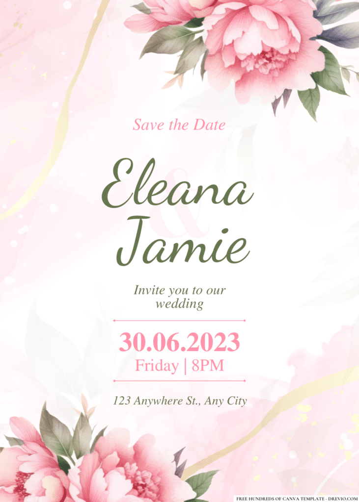 Pink Flowers Wreath Watercolor Wedding Invitations