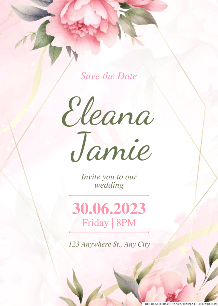 Vintage Geometric Peony Wedding Invitation