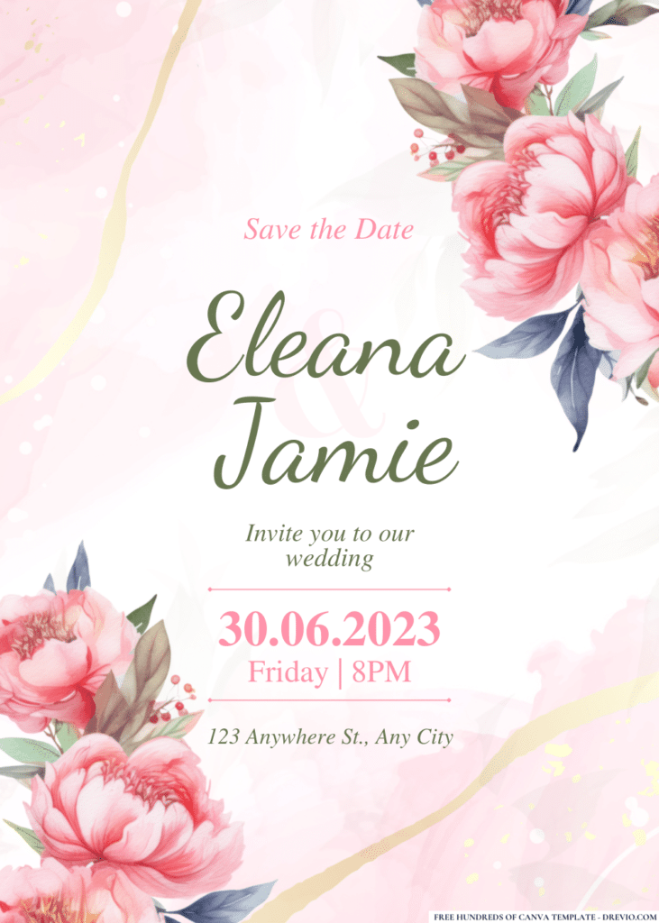 Pink Flowers Wreath Watercolor Wedding Invitations