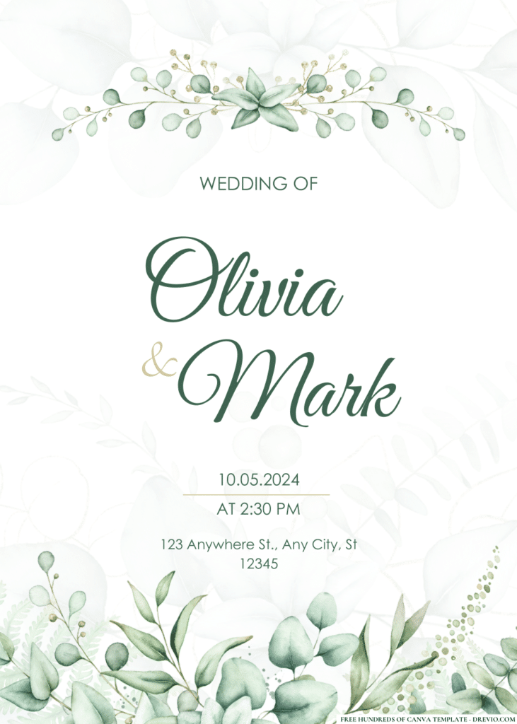 Eucalyptus Leaves Watercolor Wedding Invitations