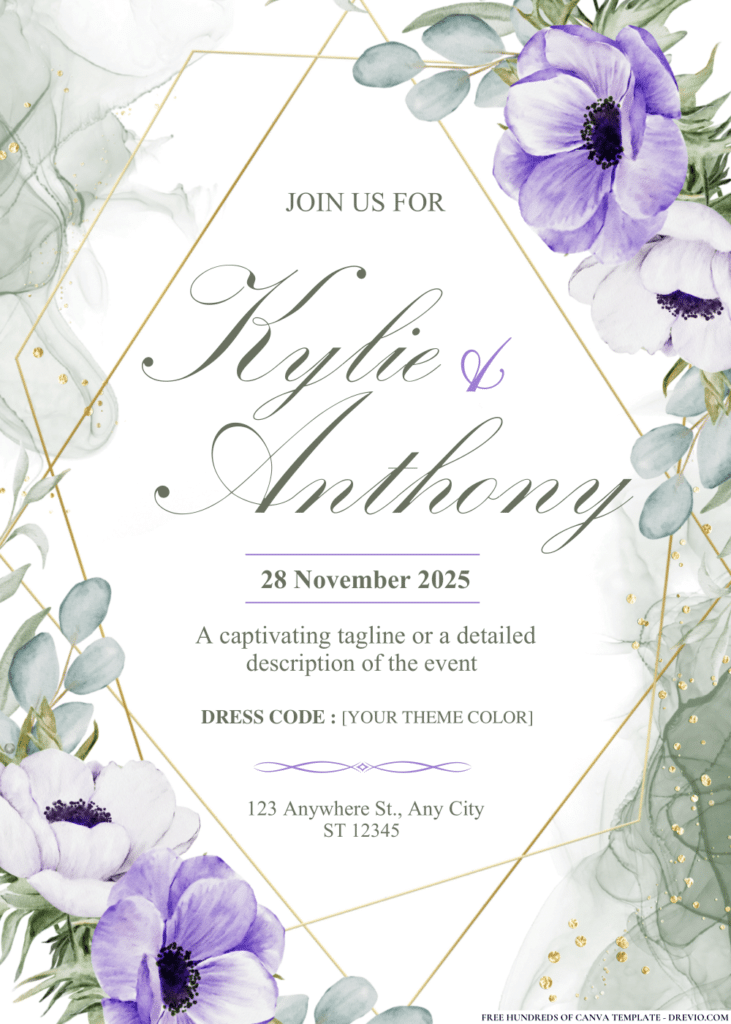 Anemone Purple Flower Wedding Invitations