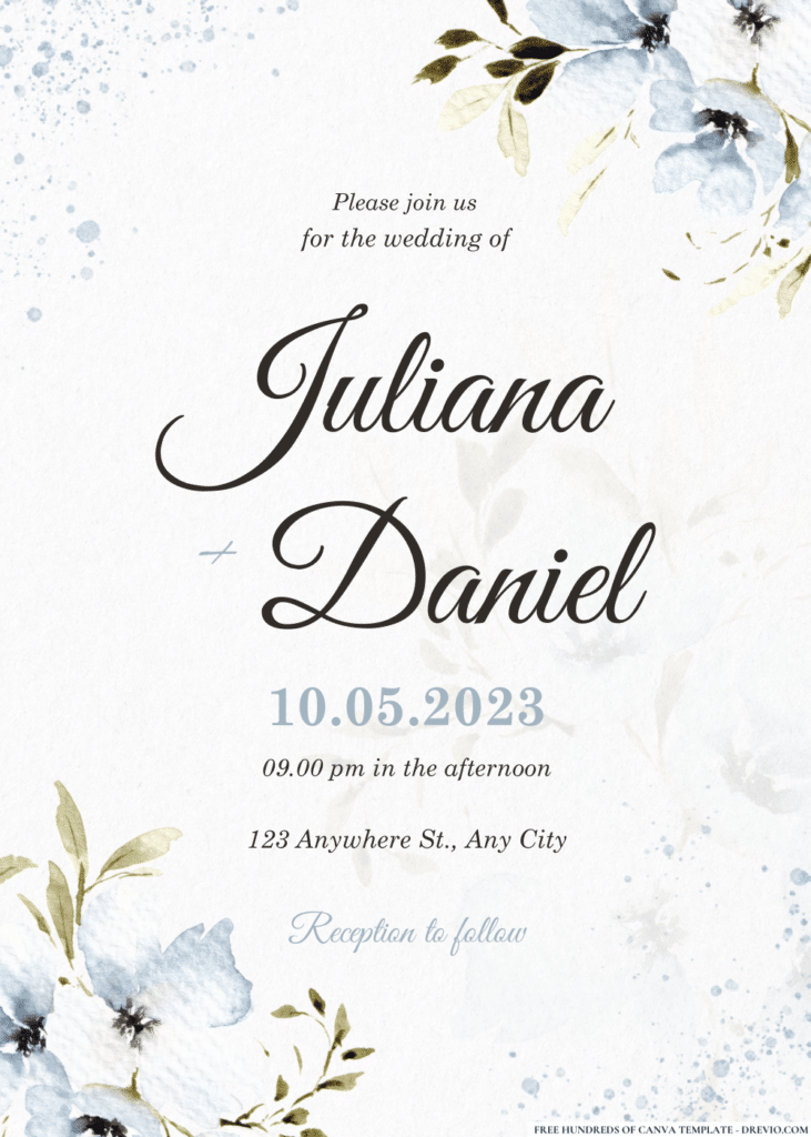 Blue Floral Arrangement Wedding Invitations