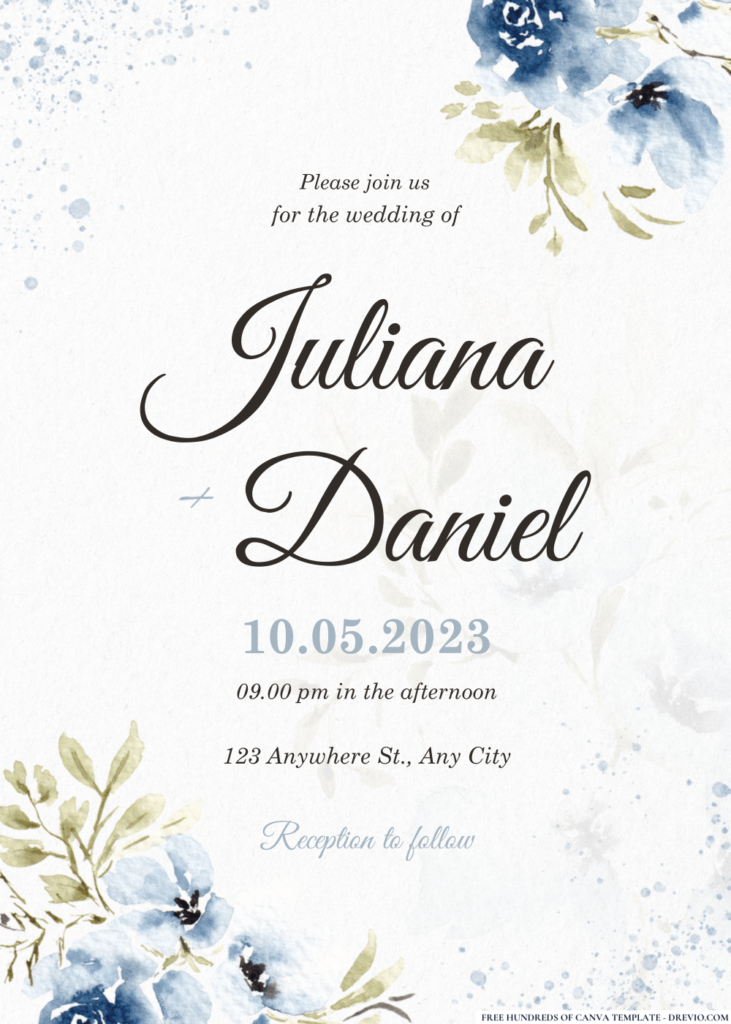 Dark Green Blue Floral Wedding Invitations