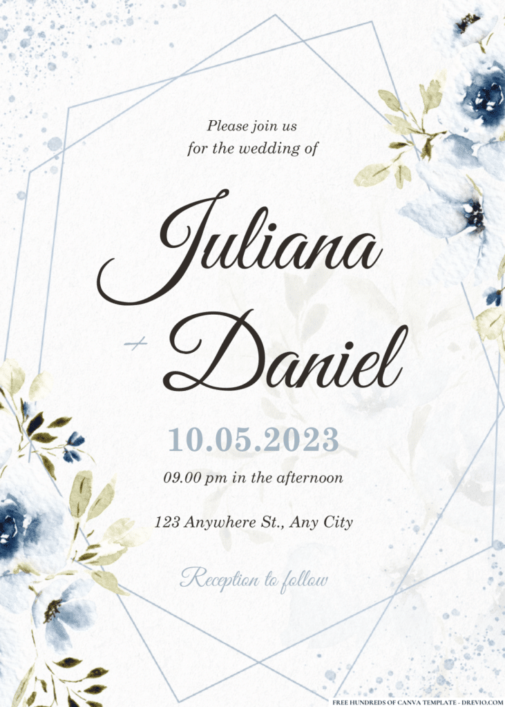 Blue Floral Arrangement Wedding Invitations