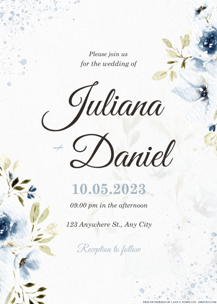 Dark Green Blue Floral Wedding Invitations