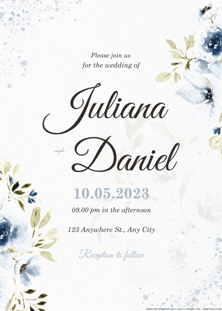Blue Floral Arrangement Wedding Invitations