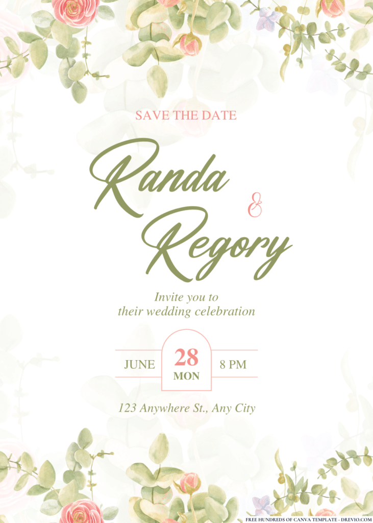 Greenery Pinky Rose Wedding Invitations