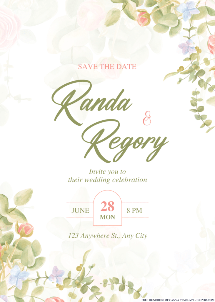 Greenery Pinky Rose Wedding Invitations