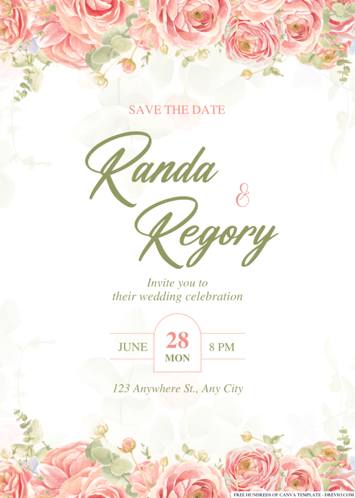 Greenery Pinky Rose Wedding Invitations