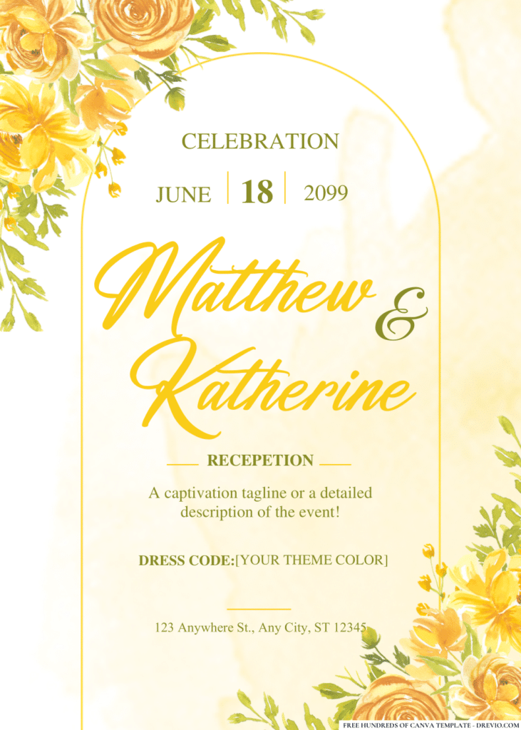 Yellow Rose Watercolor Wedding Invitations