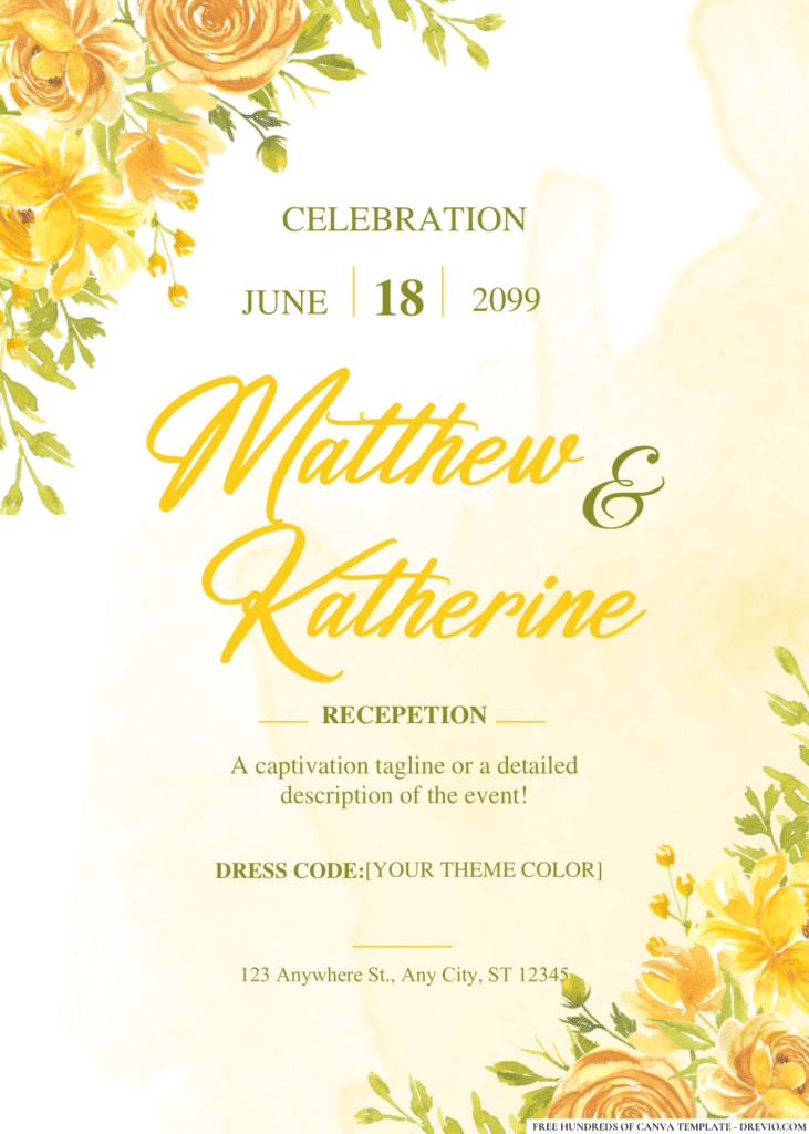 Yellow Rose Watercolor Wedding Invitations