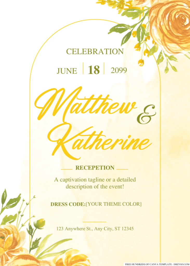 Yellow Rose Watercolor Wedding Invitations