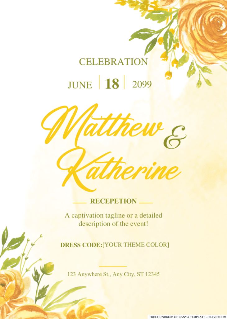 Yellow Rose Watercolor Wedding Invitations