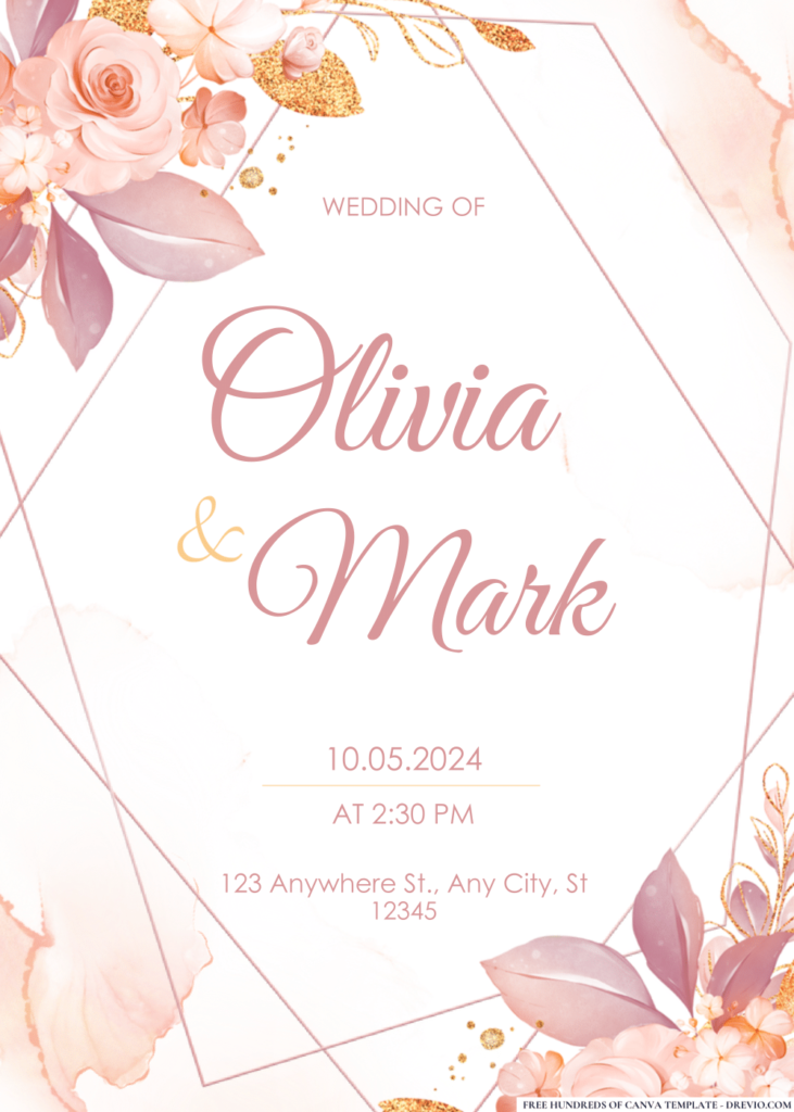 FREE PDF Invitation – Pink Gold Floral Border Wedding Invitations ...