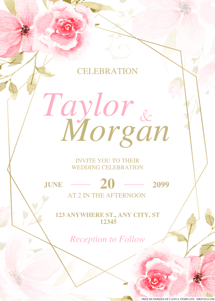 Pink Watercolor Flowers Wedding Invitations