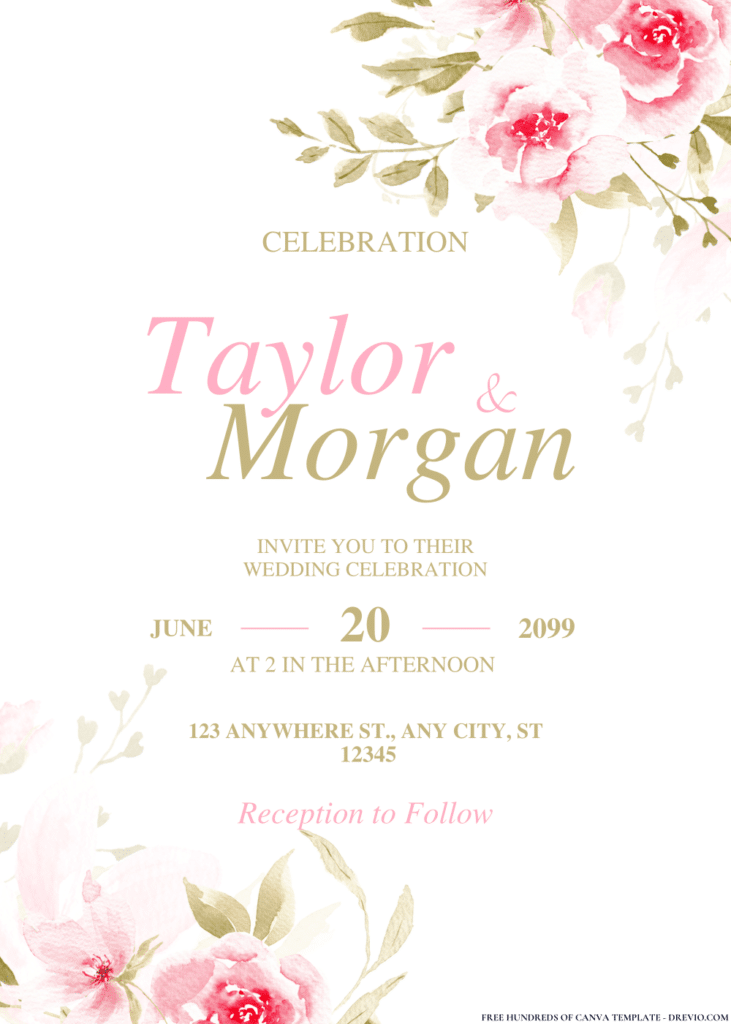 Pink Watercolor Flowers Wedding Invitations