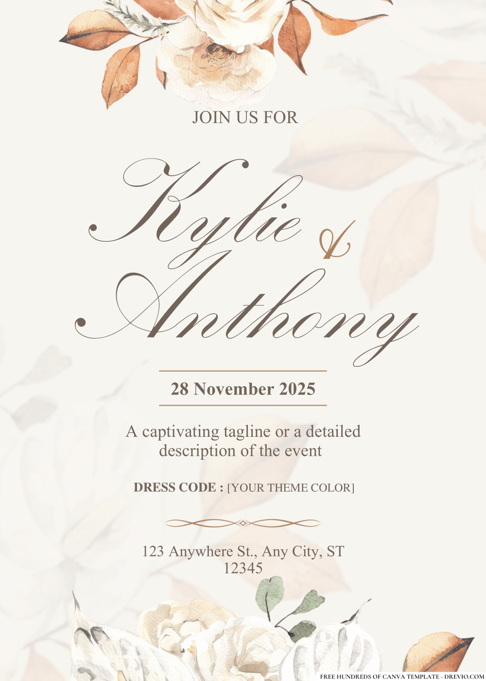 FREE PDF Invitation – Autumn Floral Bouquet Wedding Invitations ...