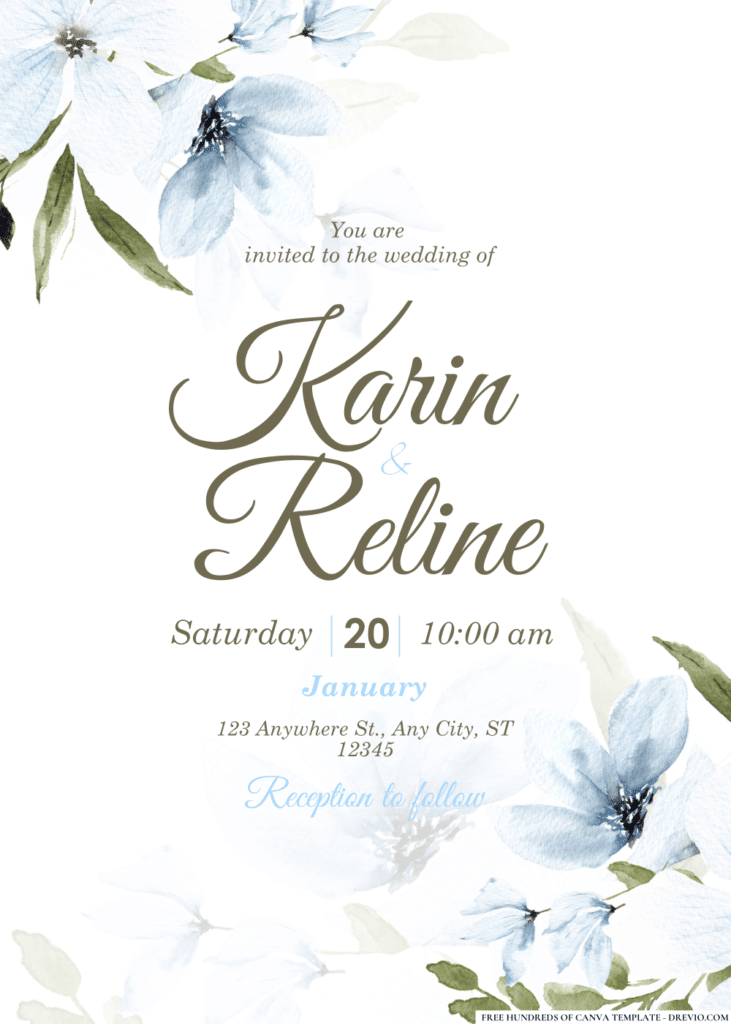 Blue Watercolor Flowers Wedding Invitations