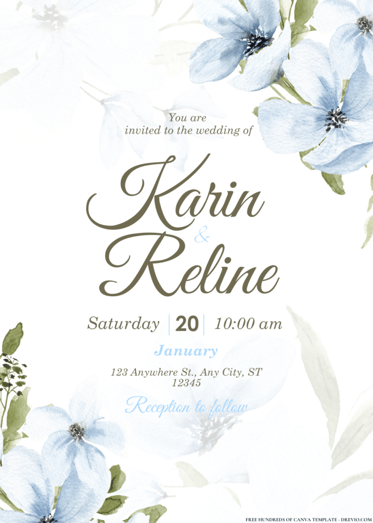 Blue Watercolor Flowers Wedding Invitations