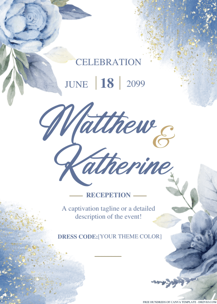 Dusty Blue Watercolor Wedding Invitations