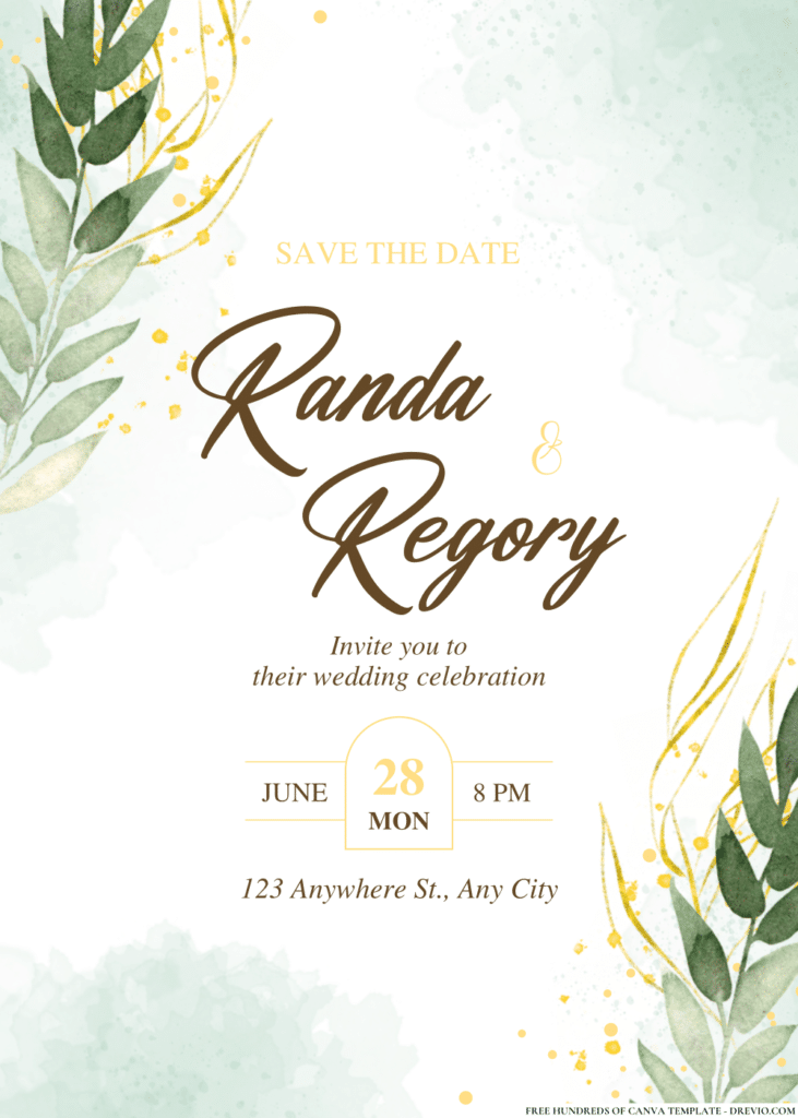 Gold Leaf Eucalyptus Watercolor Wedding Invitations