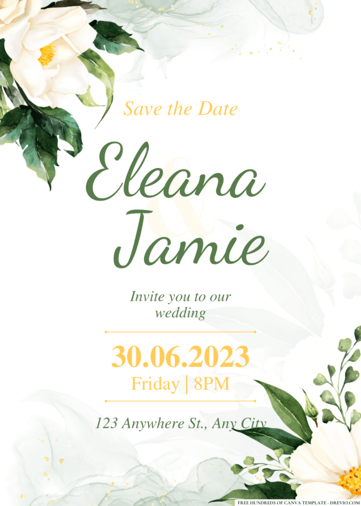 Green Floral Bouquet Wedding Invitations