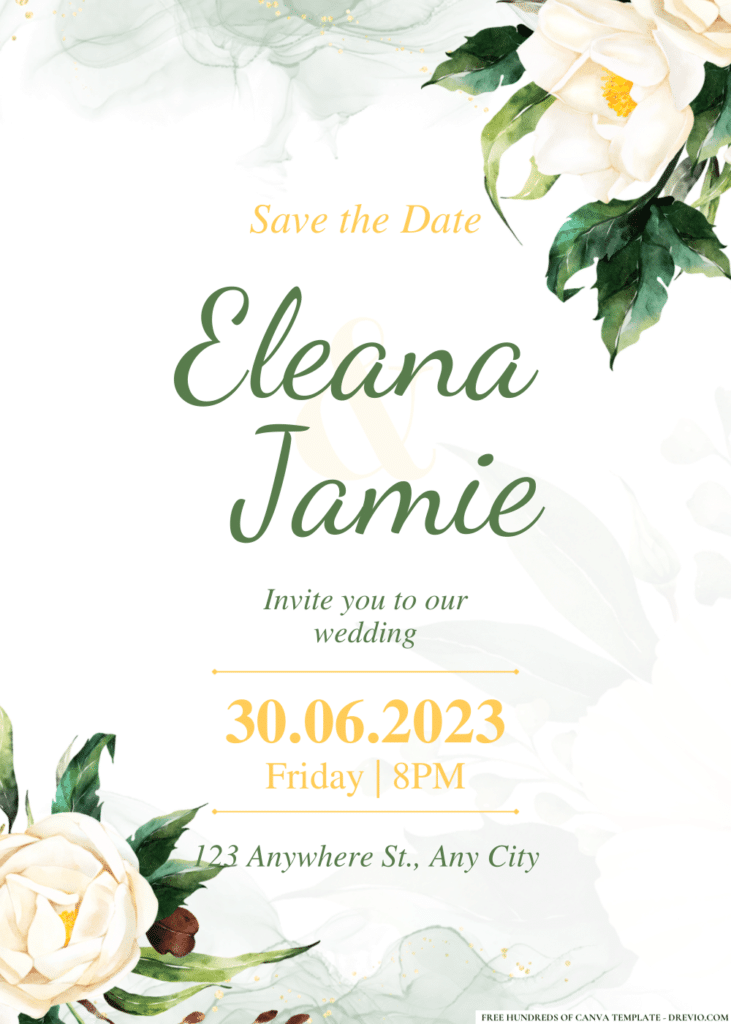 Green Floral Bouquet Wedding Invitations