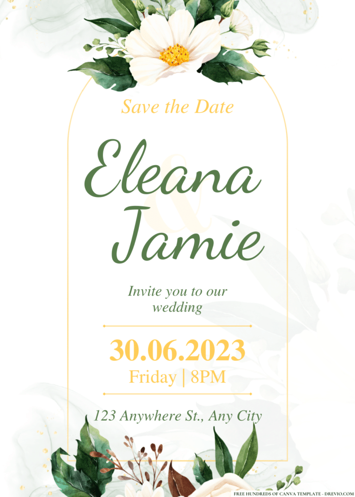 Green Floral Bouquet Wedding Invitations