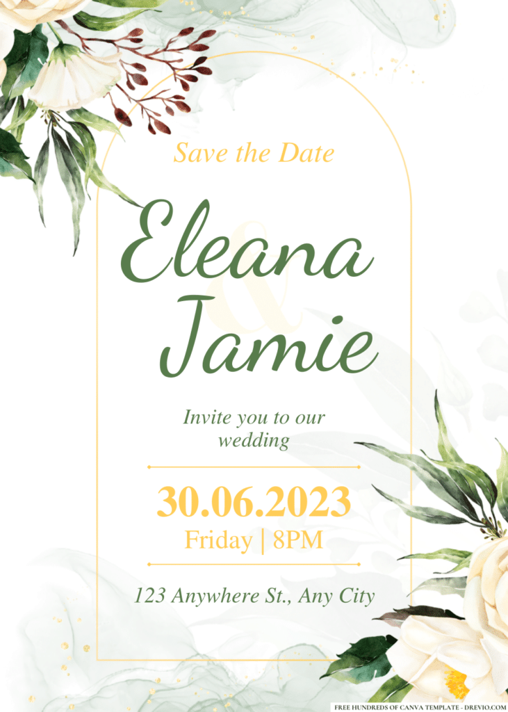 Green Floral Bouquet Wedding Invitations