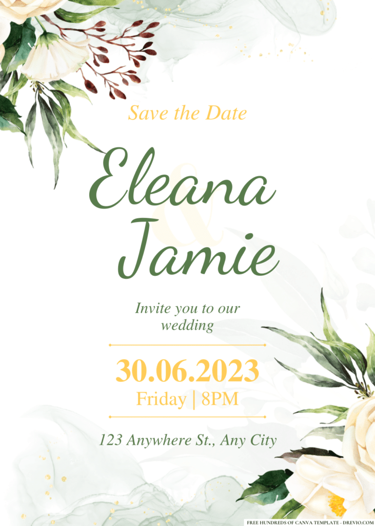 Green Floral Bouquet Wedding Invitations