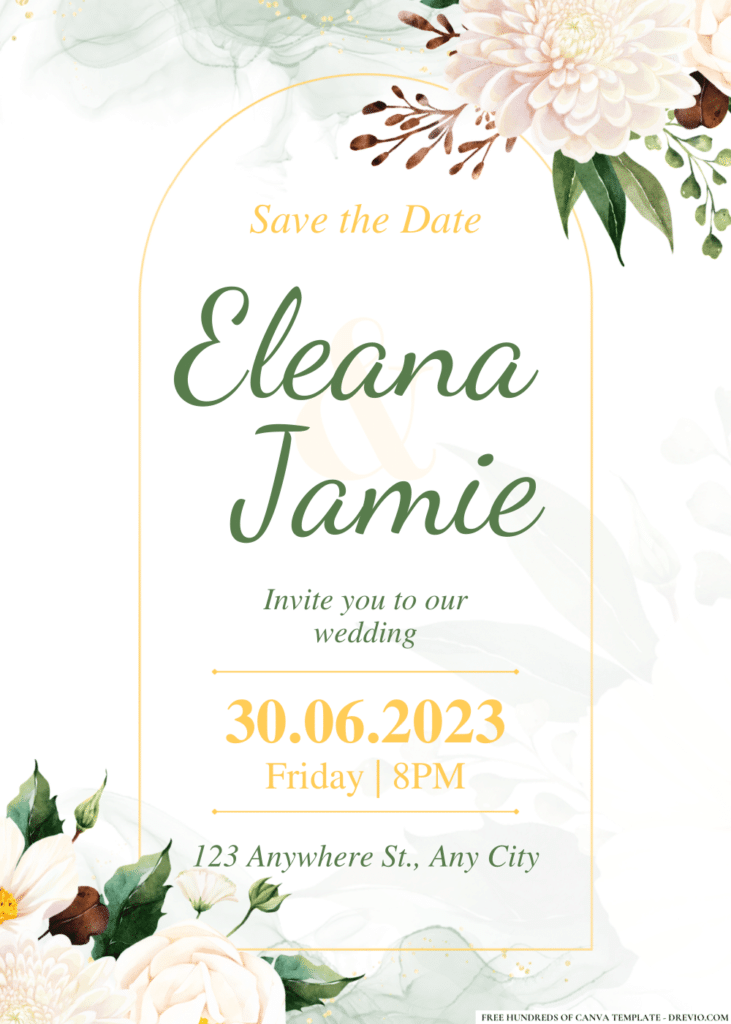 Green Floral Bouquet Wedding Invitations