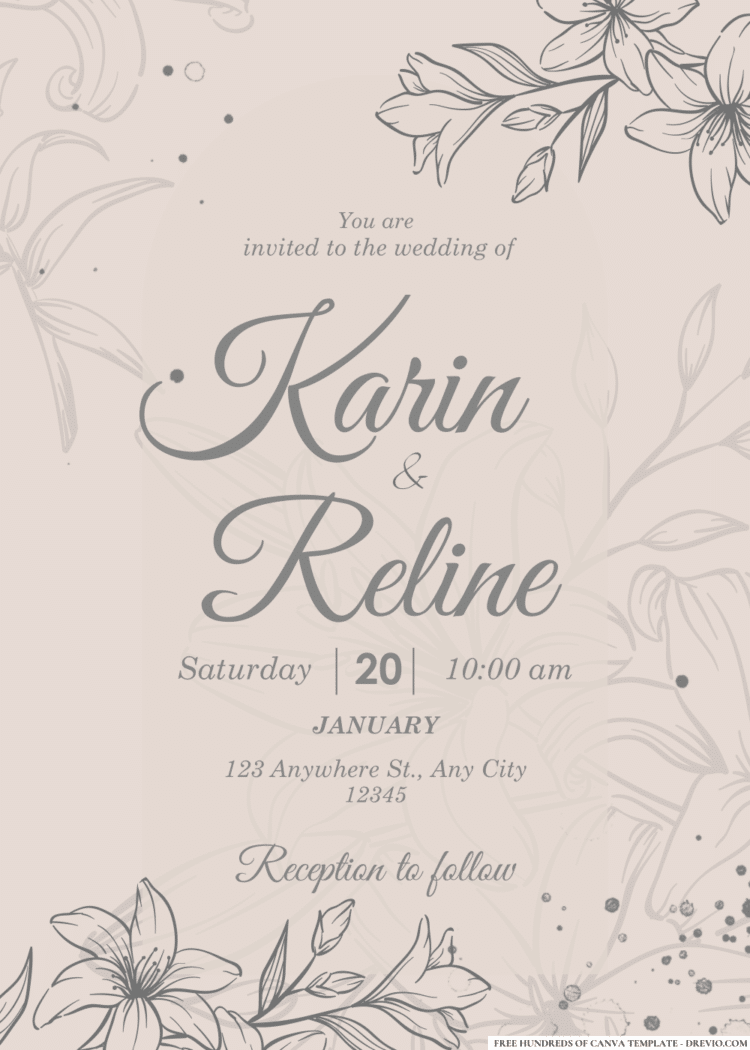 FREE PDF Invitation - Line Gray Detail Flowers Wedding Invitations ...