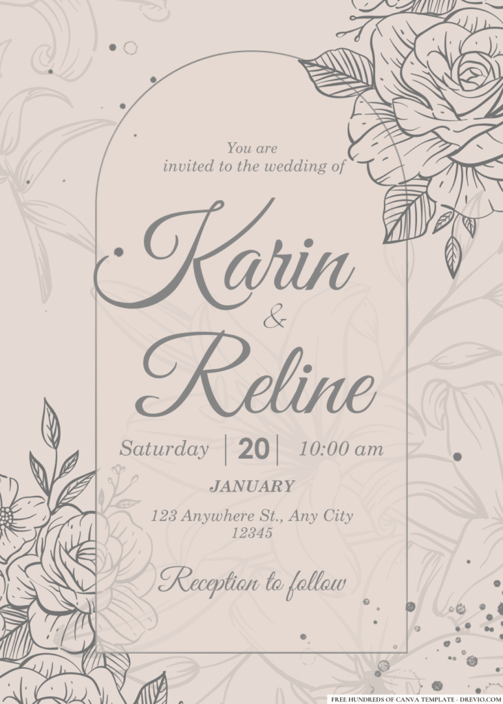 Line Gray Detail Flowers Wedding Invitations