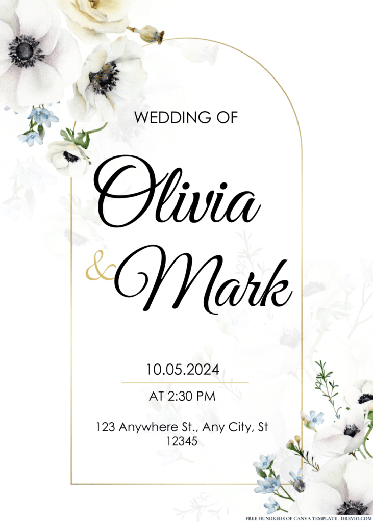 White Anemone Flower Wedding Invitation